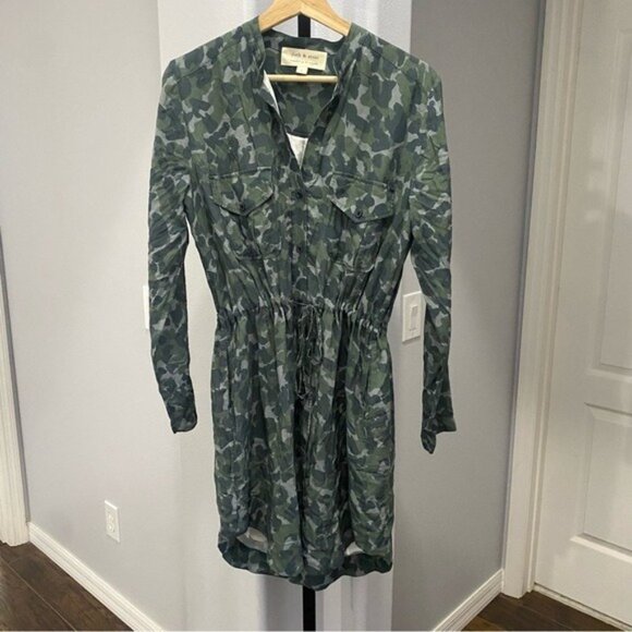 Anthropologie Cloth & Stone Nina Camo Mini Shirtdress Green Size Small Sz Small - Picture 2 of 6